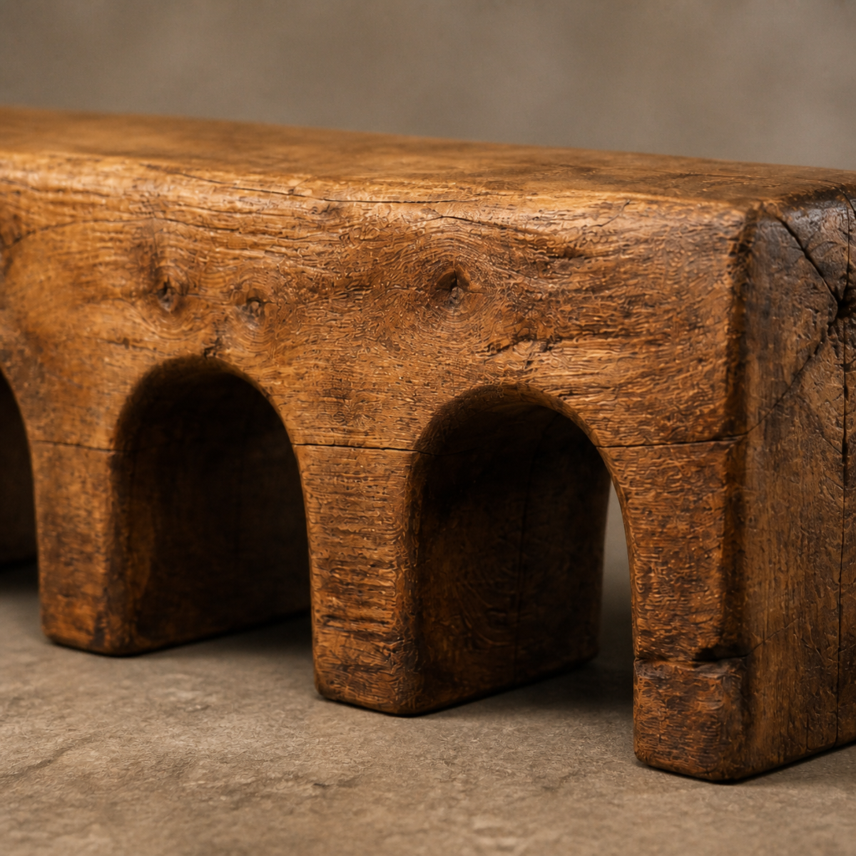 Triple Compression — Teak Console Sculpture