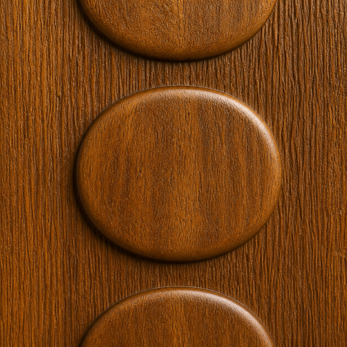 Stacked Halo Relief, carved teak wood wall art — wood grain and carved detail