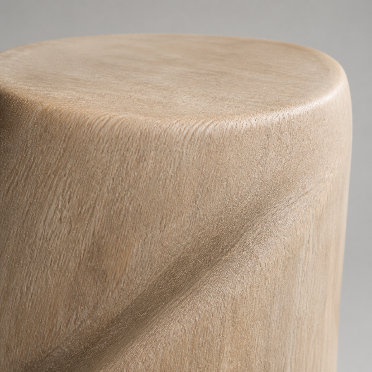 Balance Fold, abstract teak wood sculpture — wood grain and carved detail