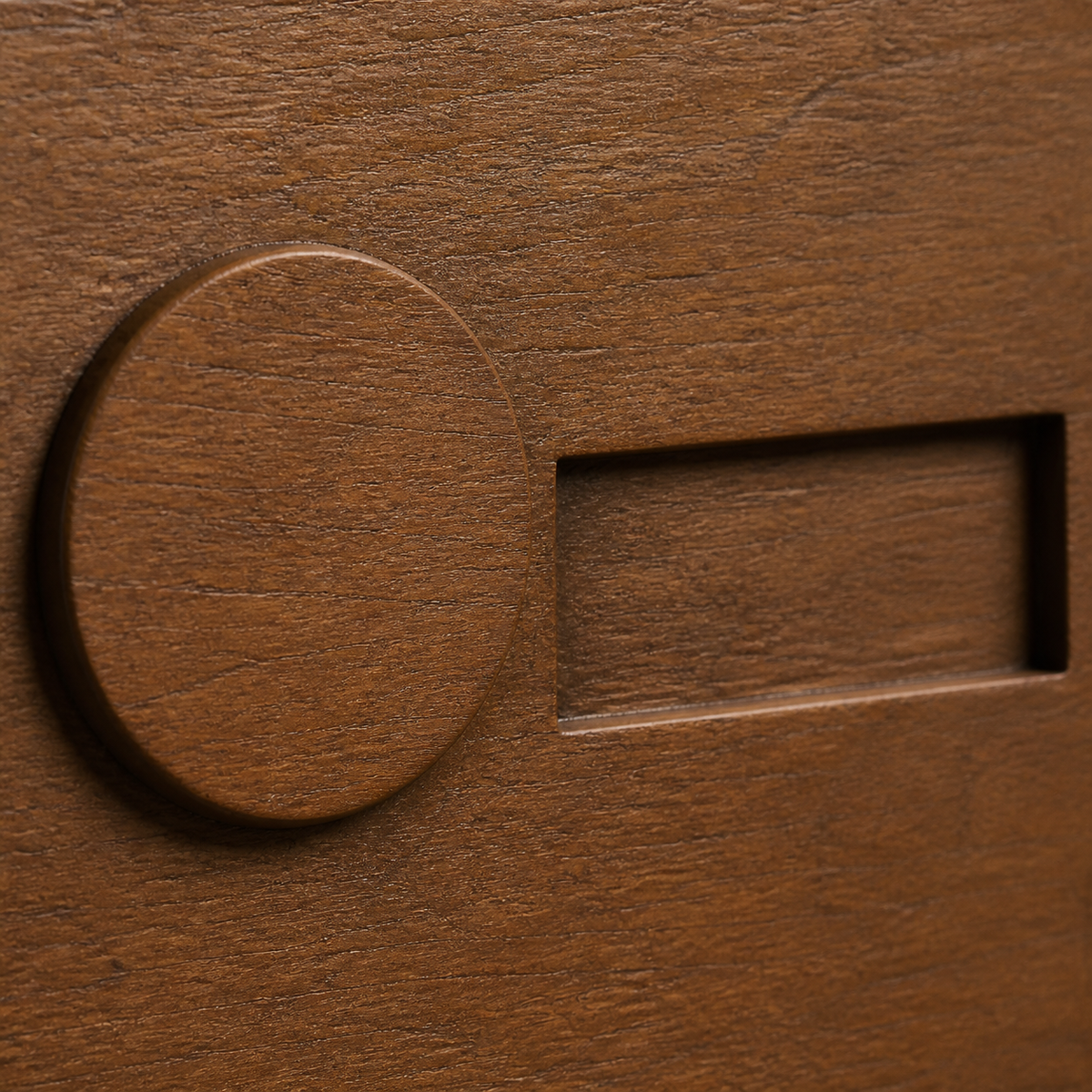 Counterweight Relief, carved teak wood wall art — wood grain and carved detail