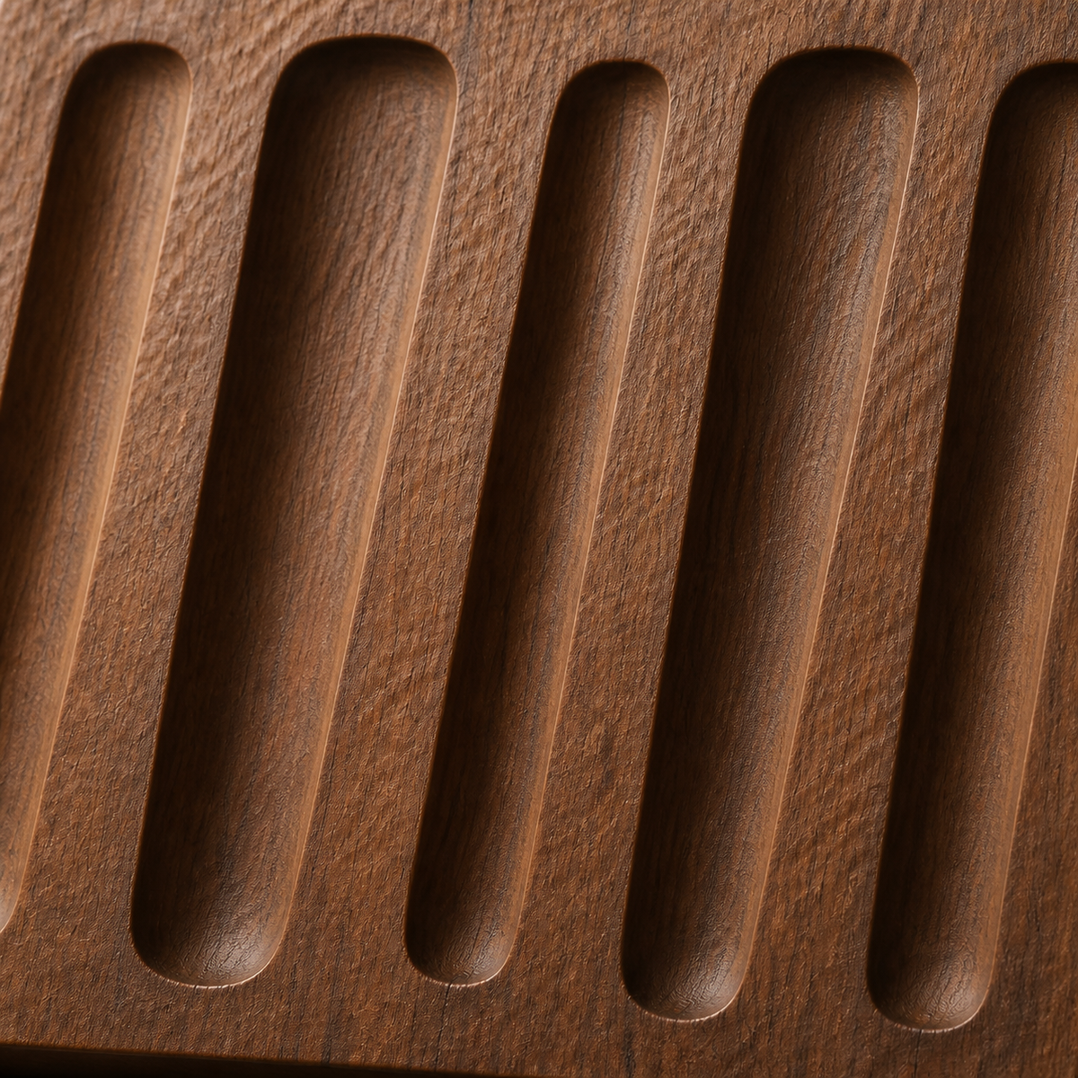 Groove Rhythm Relief, carved teak wood wall art — wood grain and carved detail