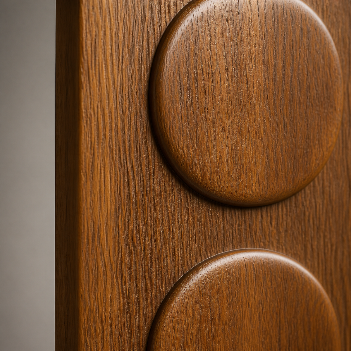 Stacked Halo Relief, carved teak wood wall art — wood grain and carved detail