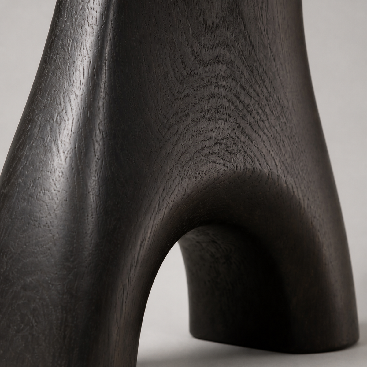 Vaulted Blade, teak wood floor sculpture — wood grain and carved detail
