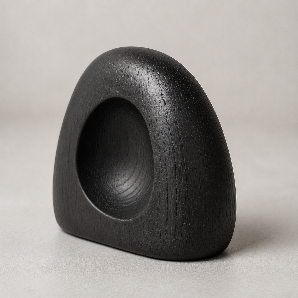 Palm Vault, teak wood tabletop sculpture — wood grain and carved detail