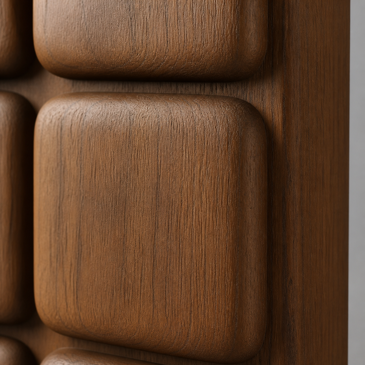 Ancestral Grid Relief, carved teak wood wall art — wood grain and carved detail