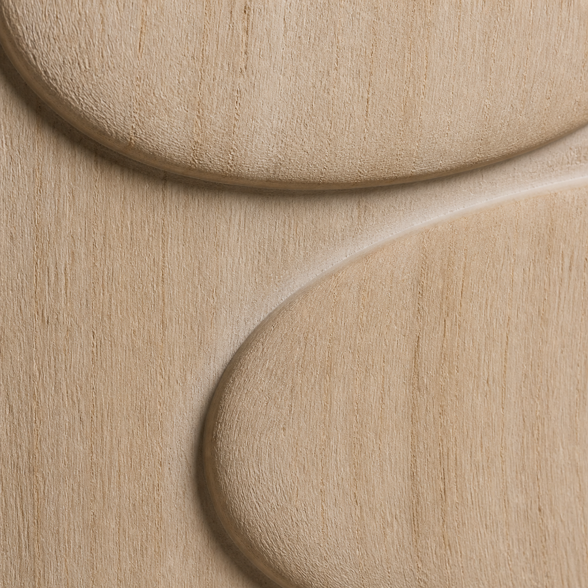 Orbit Stack Relief, carved teak wood wall art — wood grain and carved detail