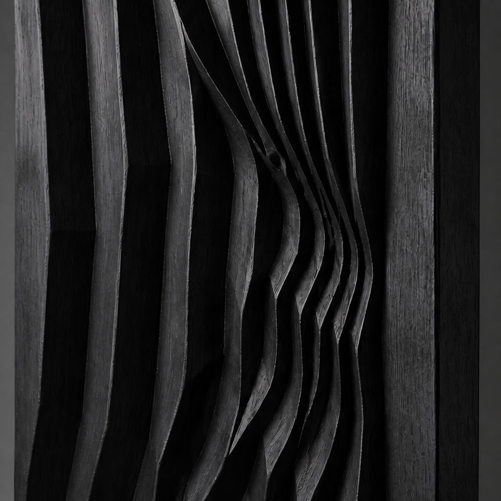 Meridian Relief, carved teak wood wall art — wood grain and carved detail