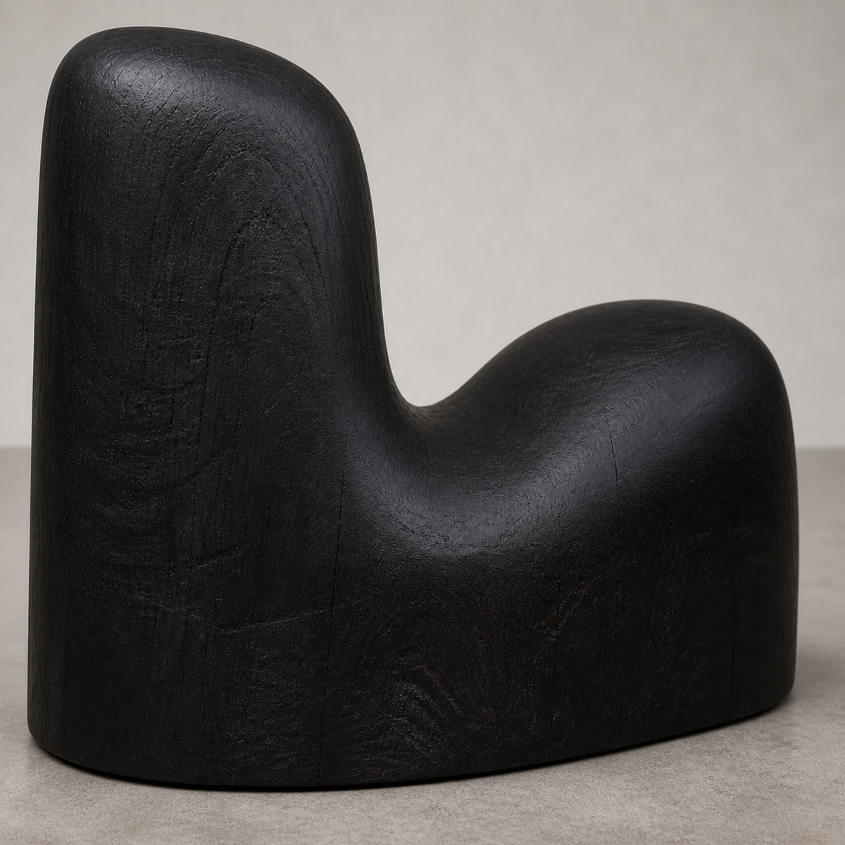 Counterpoise Mass, teak wood floor sculpture — wood grain and carved detail