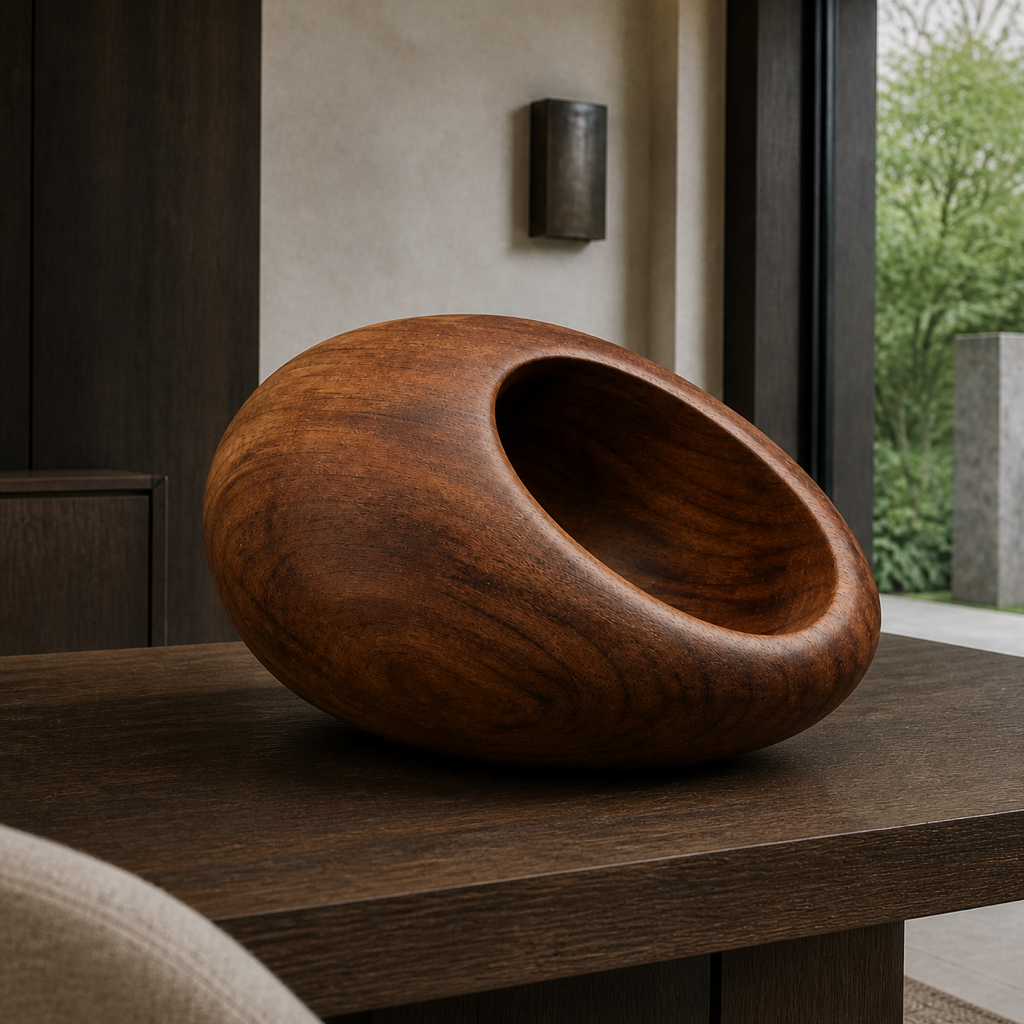 Seed Vessel — Teak Tabletop Sculpture