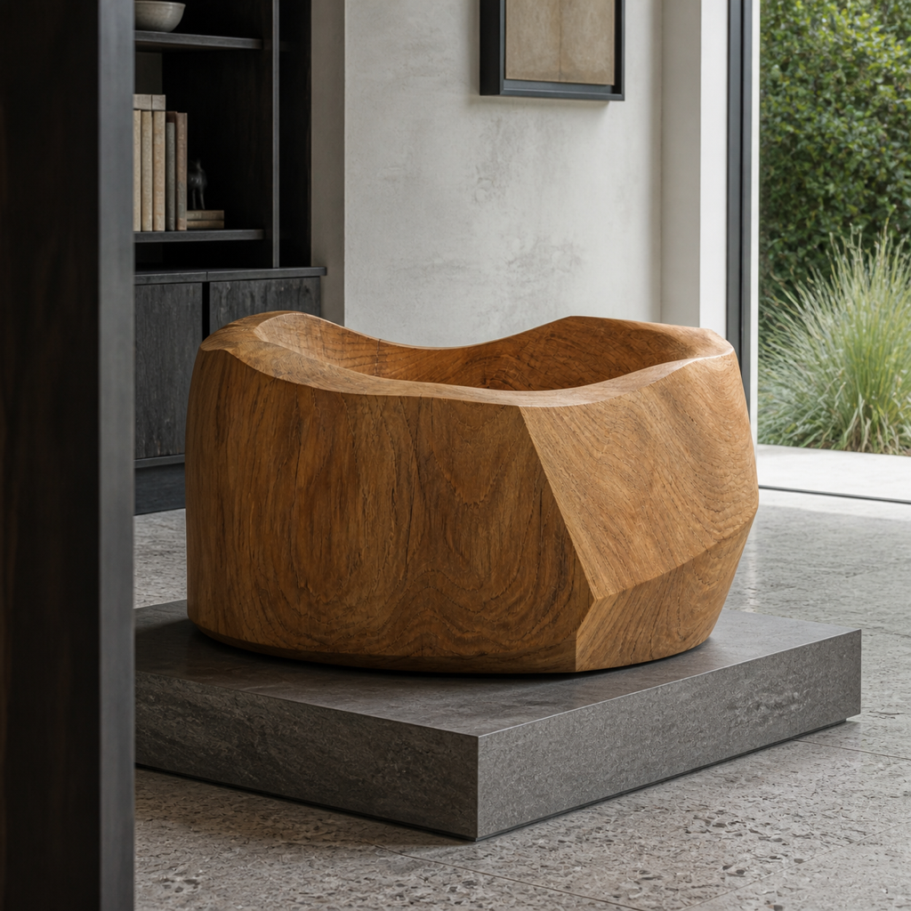 Caldera Plinth — Abstract Teak Sculpture