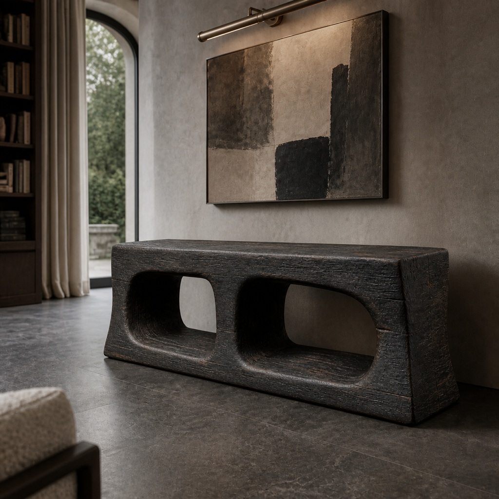 Cinder Span — Teak Console Sculpture