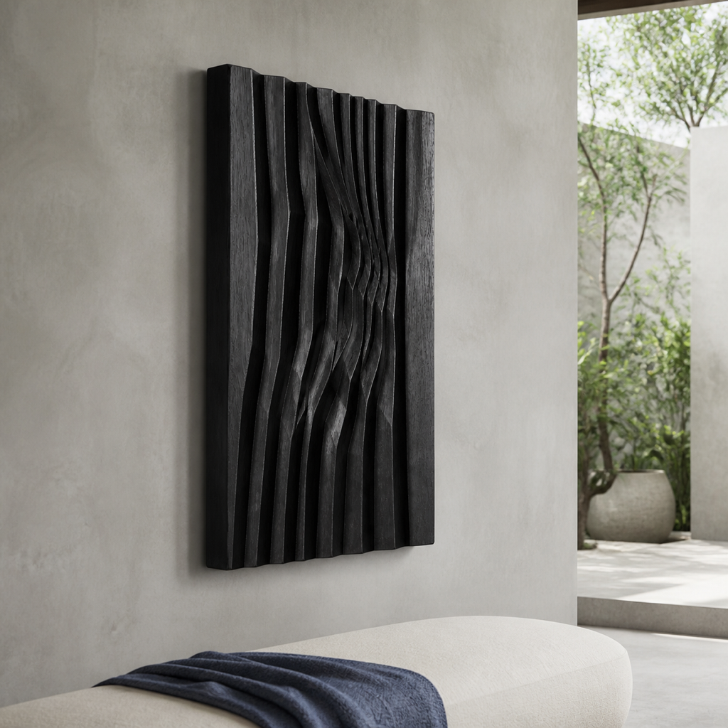 Meridian Relief — Carved Teak Wall Art
