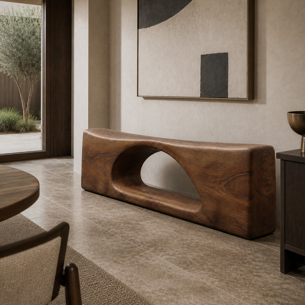 Arc Lintel — Teak Console Sculpture