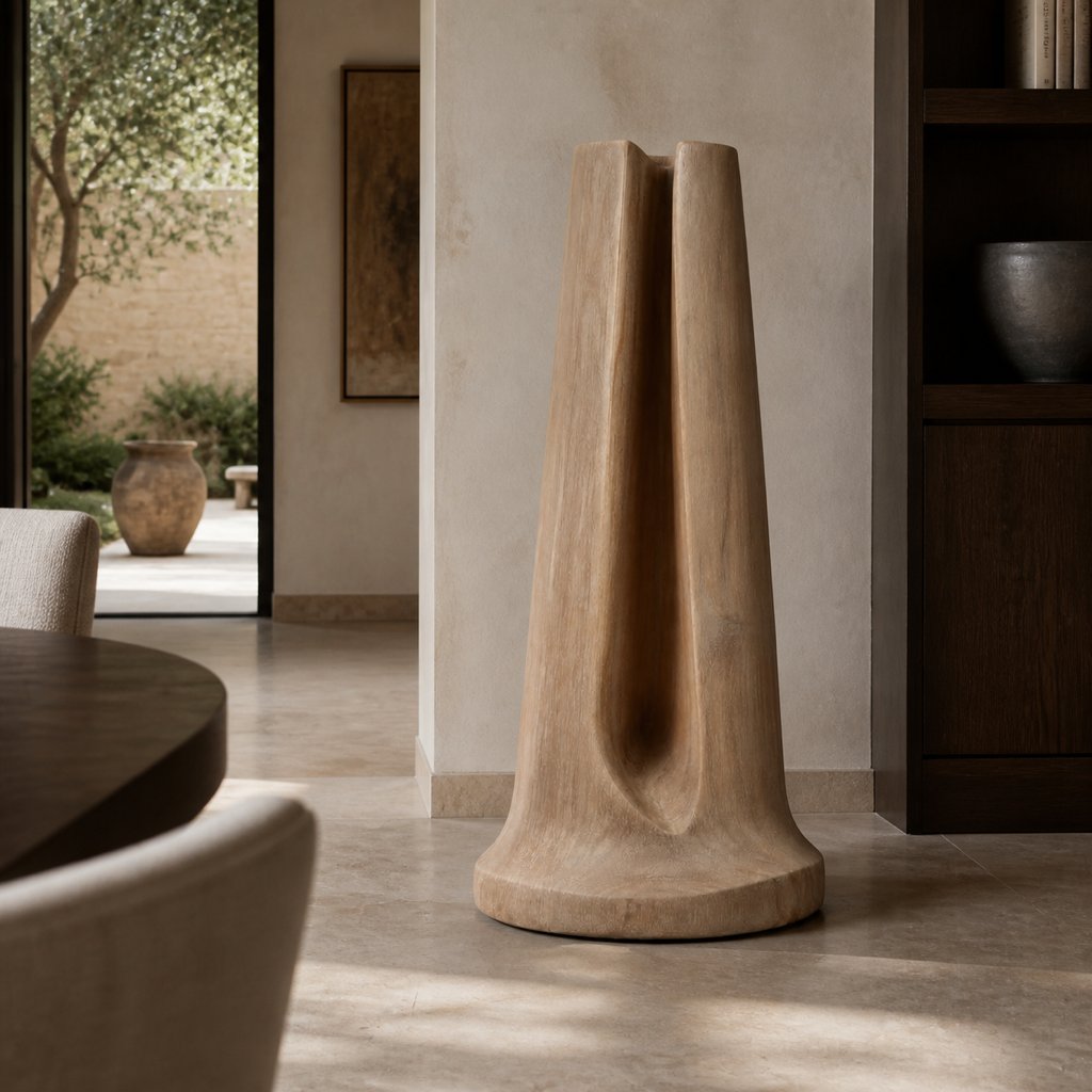 Veil Column — Teak Floor Sculpture