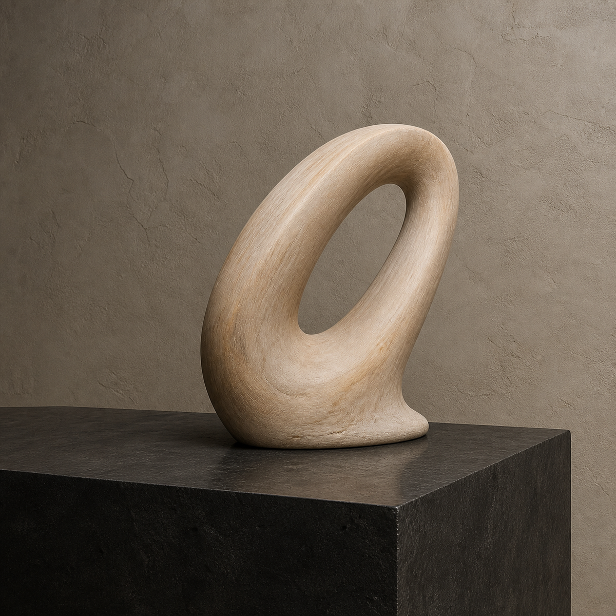 Oblique Halo — Abstract Teak Sculpture