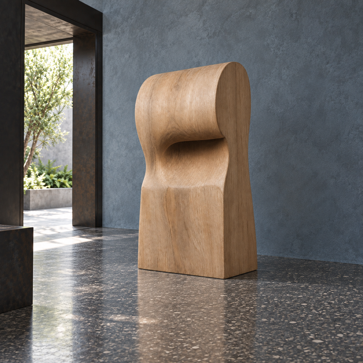 Overfold Column — Teak Floor Sculpture