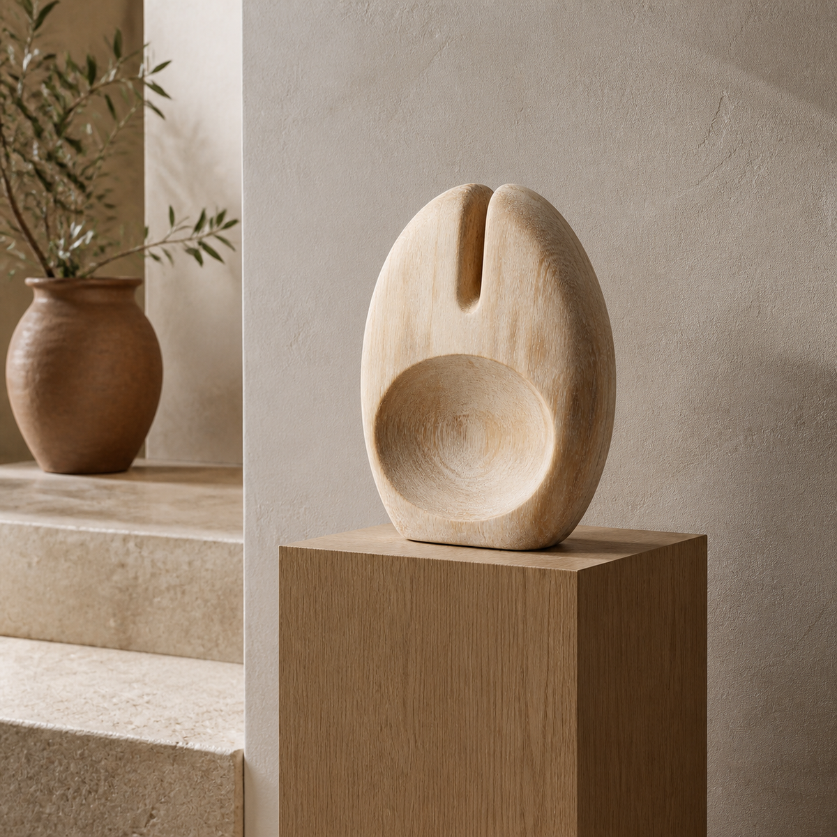 Split Vessel — Abstract Teak Sculpture