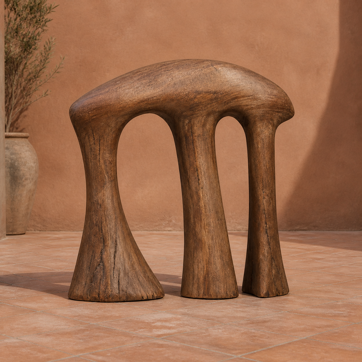 Offset Colonnade — Teak Console Sculpture