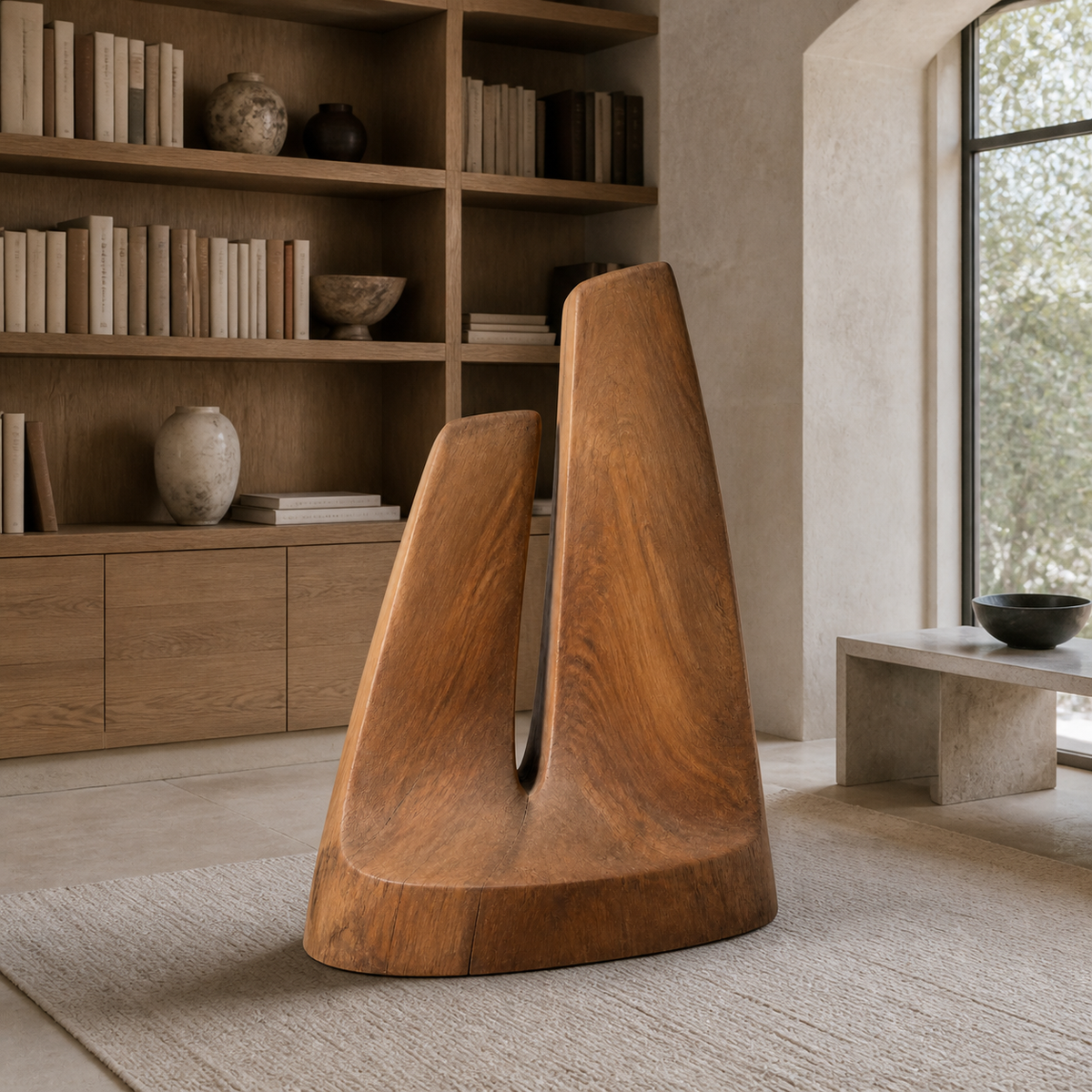 Inward Lean — Teak Floor Sculpture