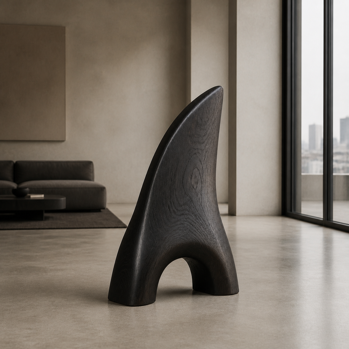 Vaulted Blade, teak wood floor sculpture — interior view