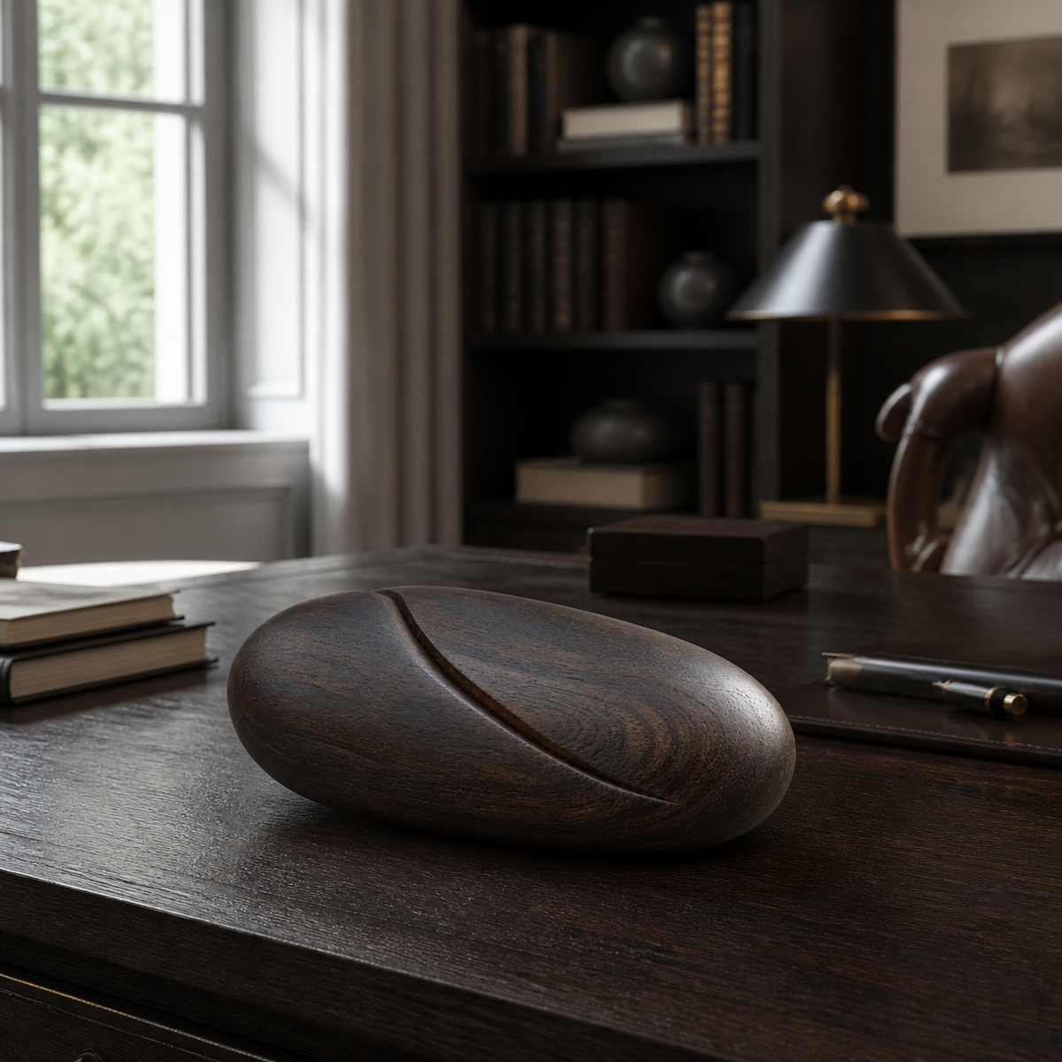 River Stone Study — Teak Tabletop Sculpture