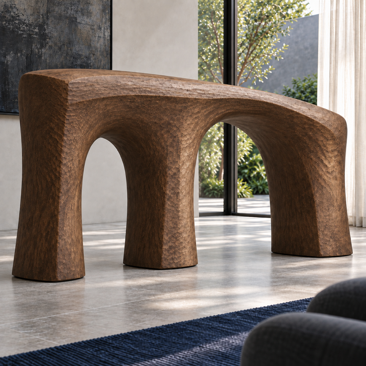 Split Viaduct, teak wood floor sculpture — interior view
