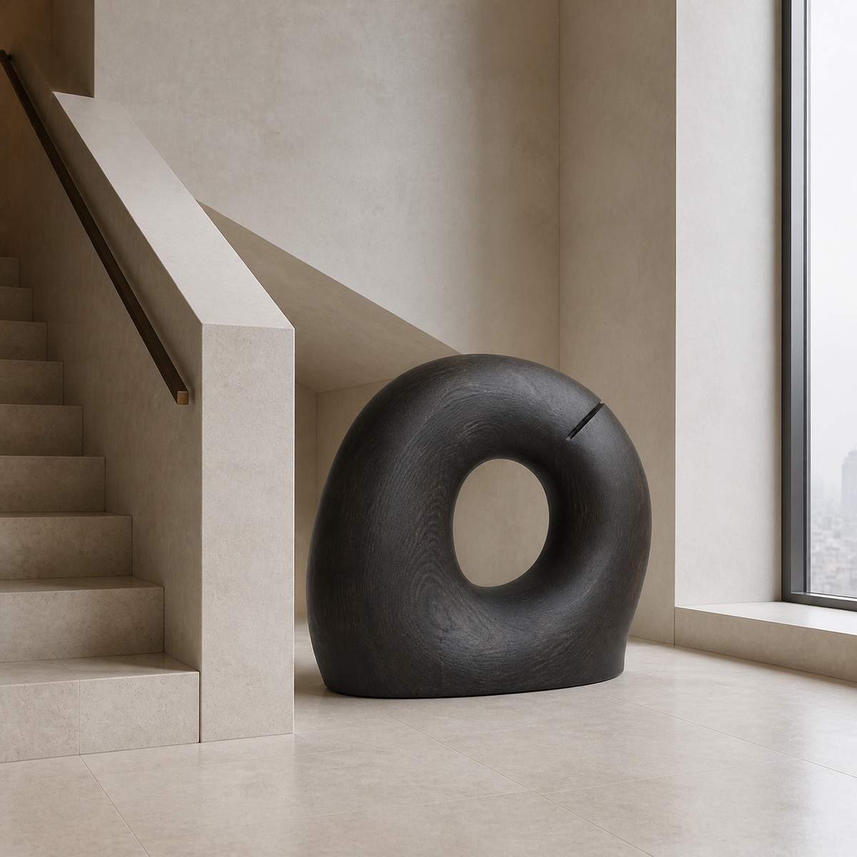 Rift Halo, teak wood floor sculpture — interior view