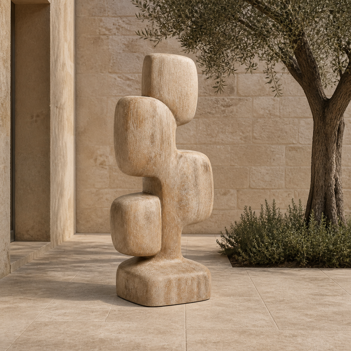 Cairn Spine, teak wood floor sculpture — interior view