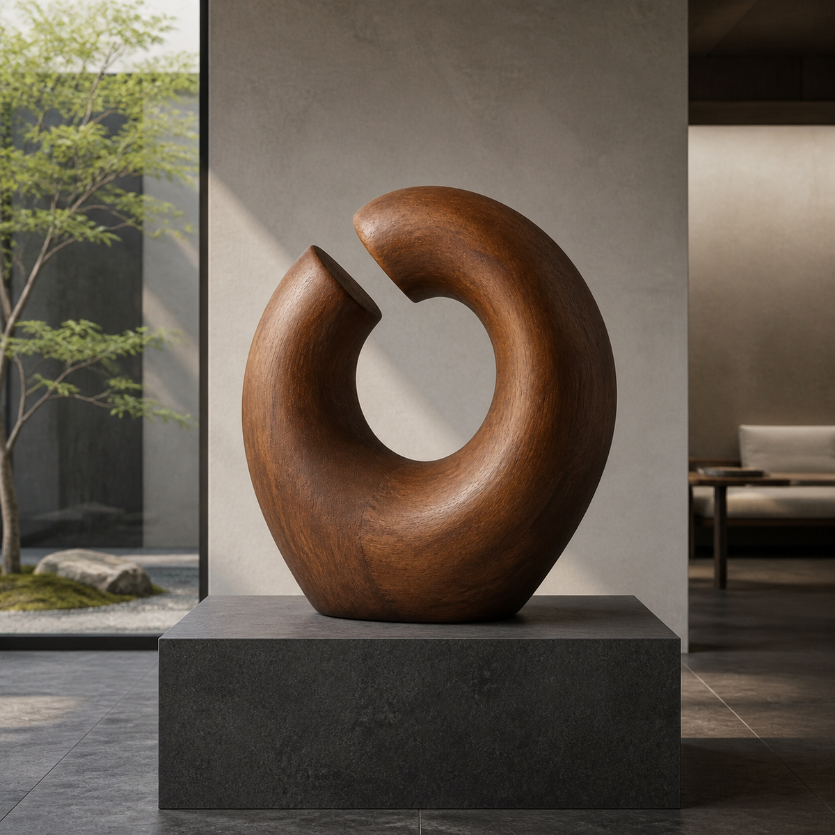 Severed Loop — Teak Tabletop Sculpture