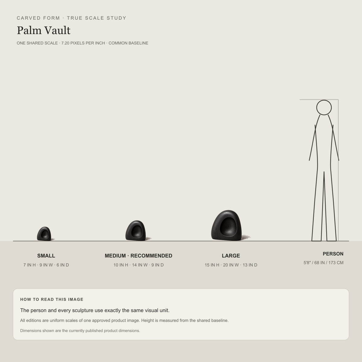 Palm Vault, teak wood tabletop sculpture — size and scale study