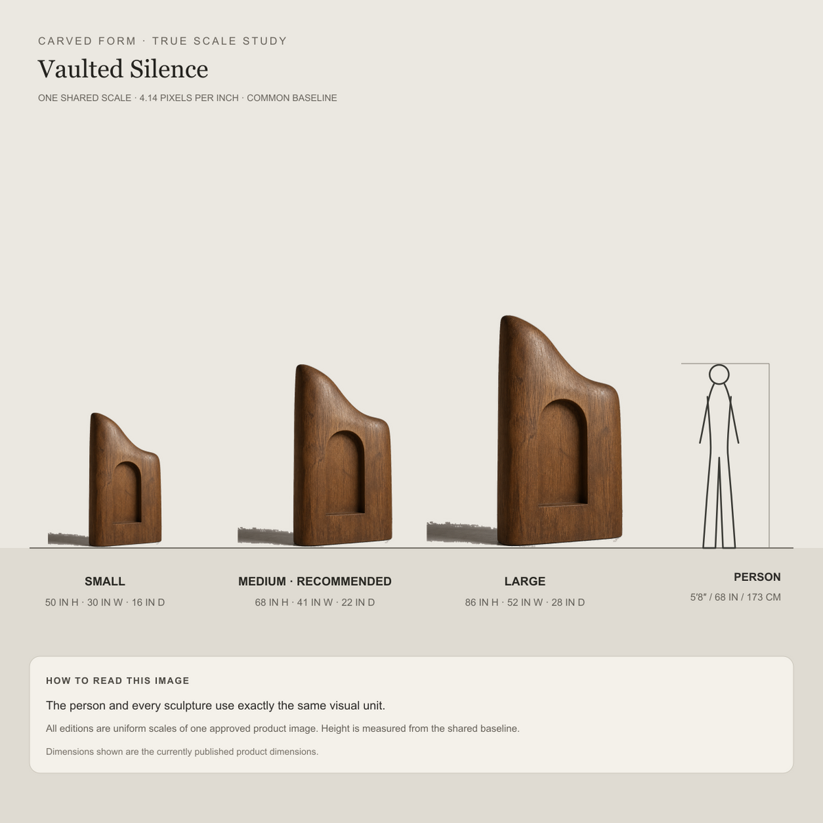 Vaulted Silence, teak wood floor sculpture — size and scale study