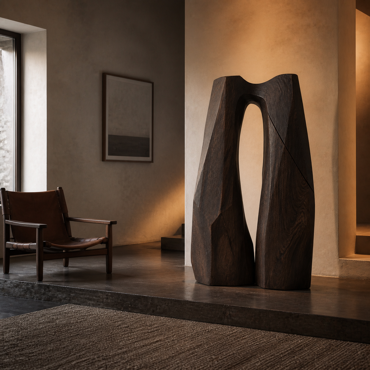 Erosion Gate No. 01, teak wood floor sculpture — interior view