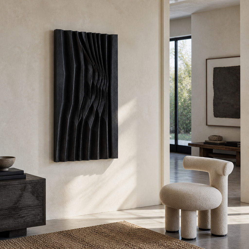 Meridian Relief, carved teak wood wall art — interior view