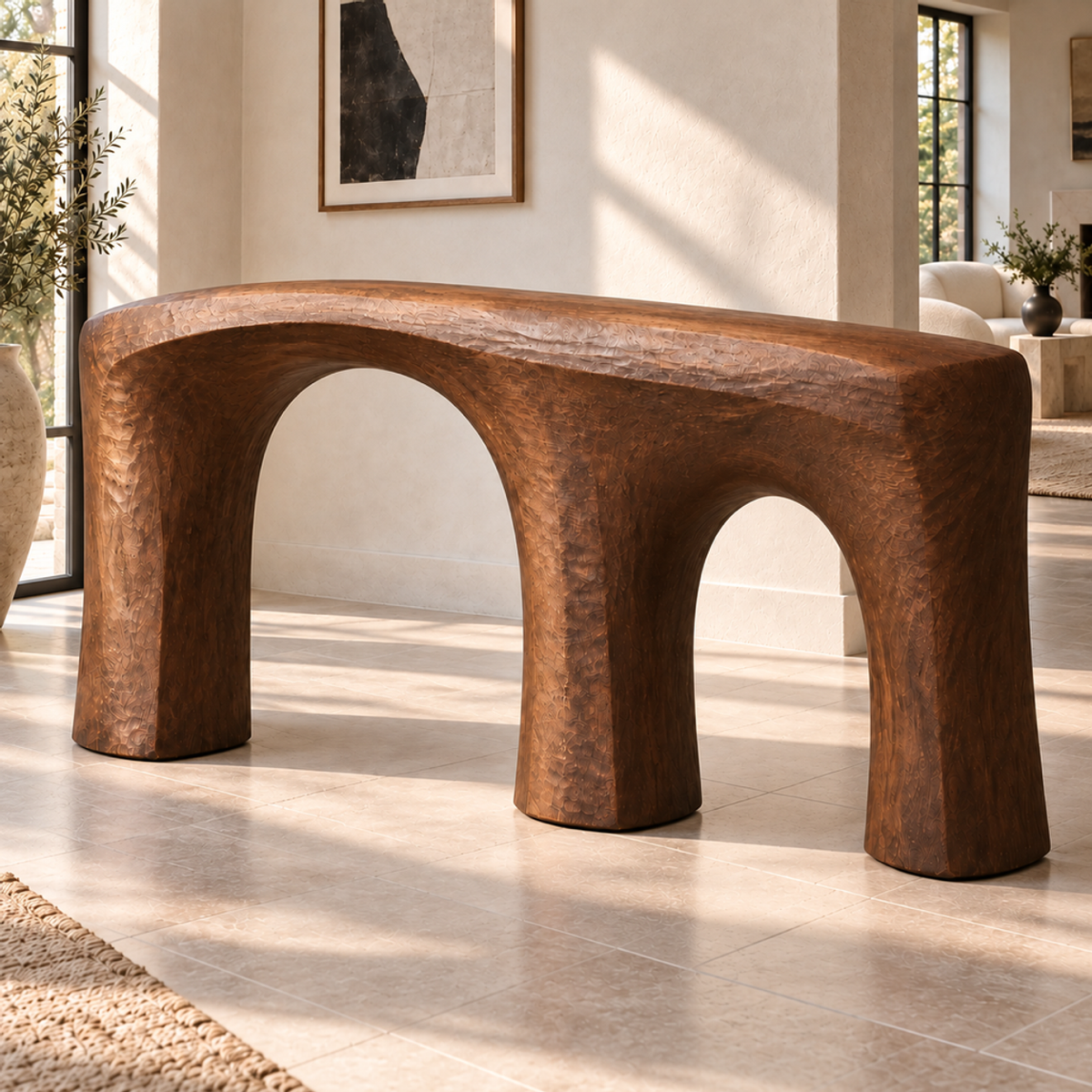 Split Viaduct, teak wood floor sculpture — interior view