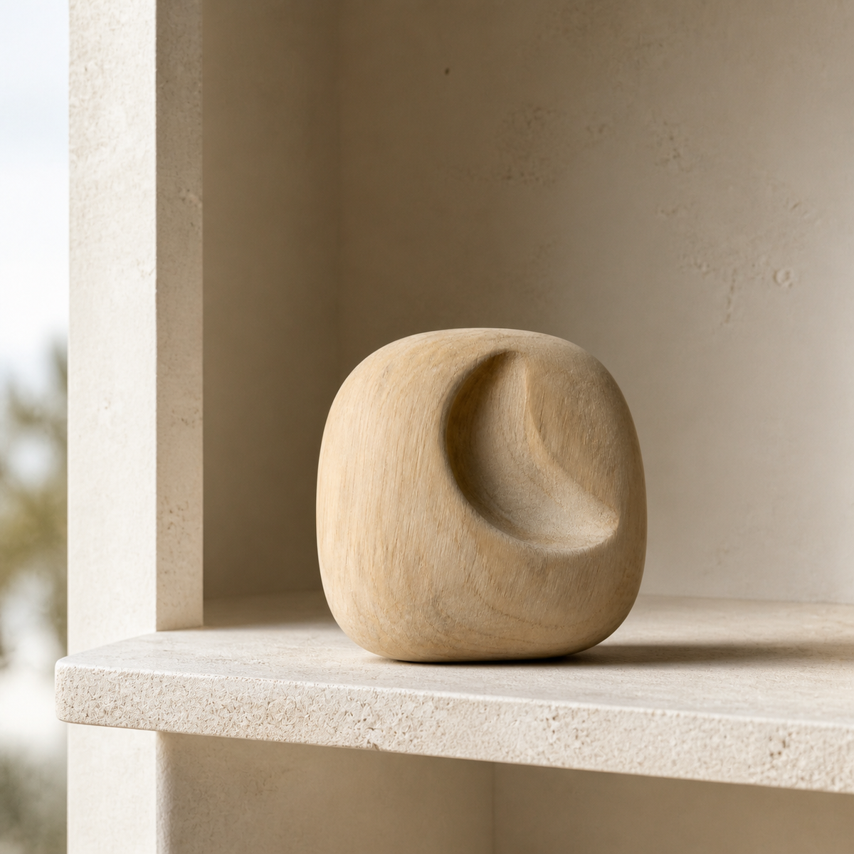 Lunar Inset, teak wood tabletop sculpture — interior view
