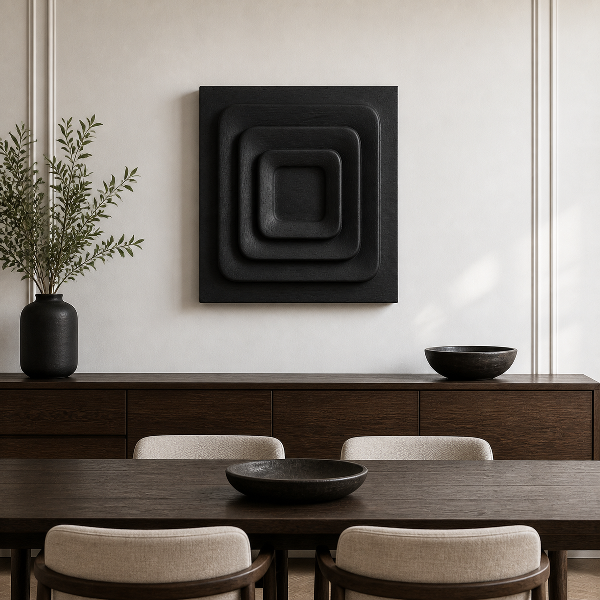 Tide Chamber Relief, carved teak wood wall art — interior view