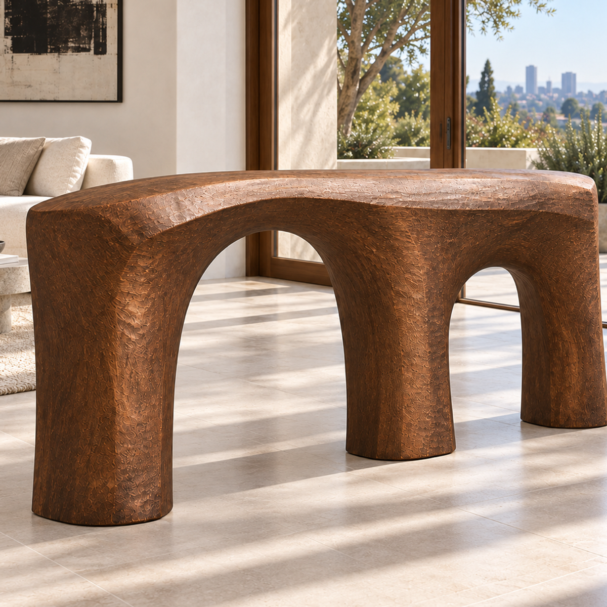 Split Viaduct, teak wood floor sculpture — interior view