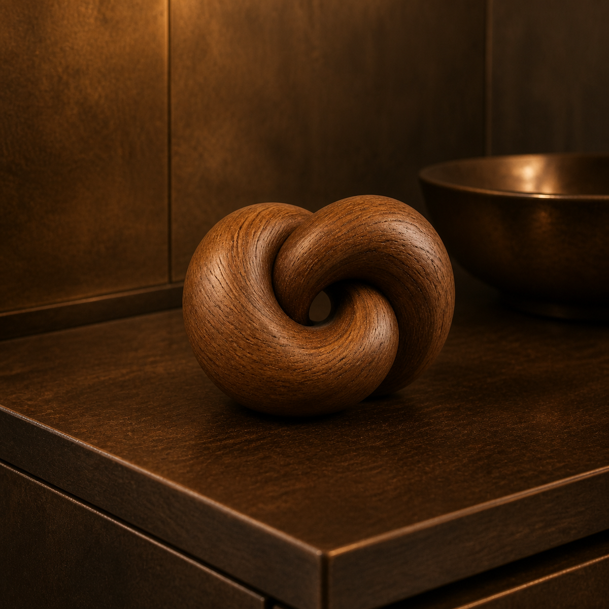Miniature Knot, teak wood tabletop sculpture — interior view