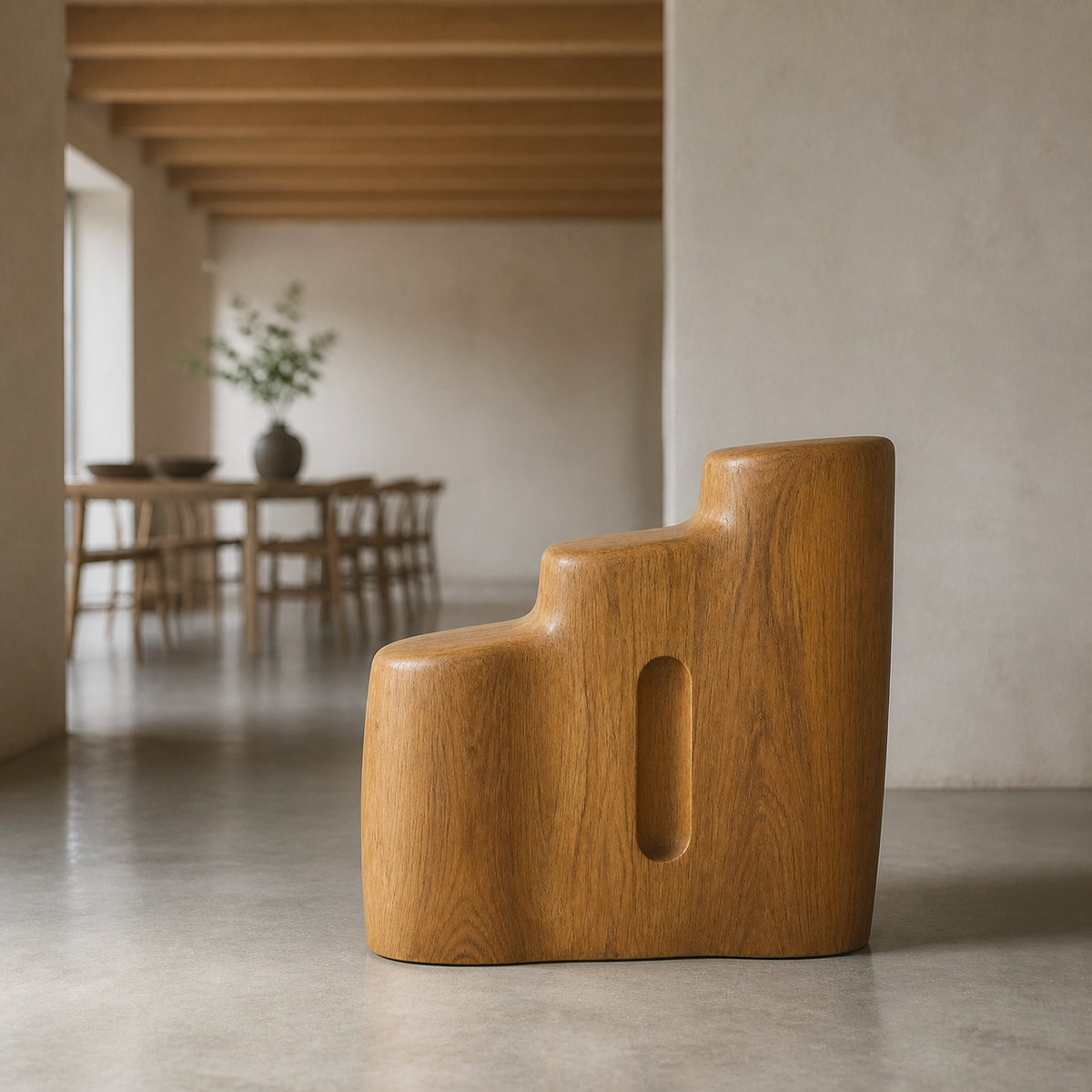 Terraced Rise, teak wood floor sculpture — interior view