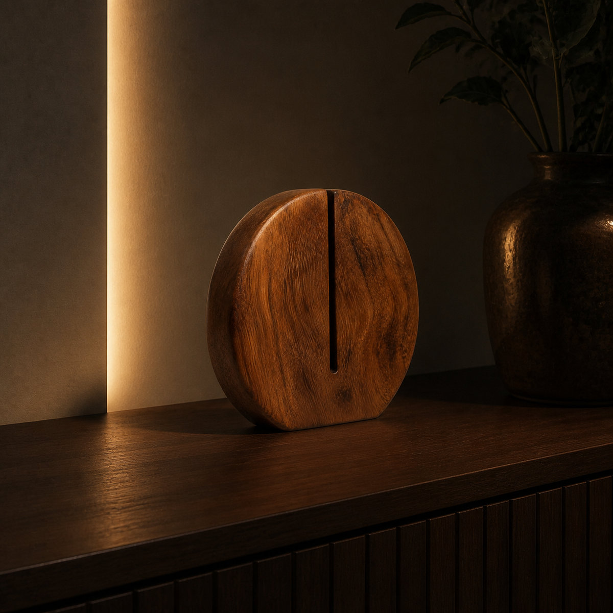 Split Disc Study, teak wood tabletop sculpture — interior view