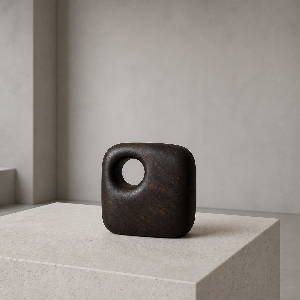 Captured Void, teak wood tabletop sculpture — interior view