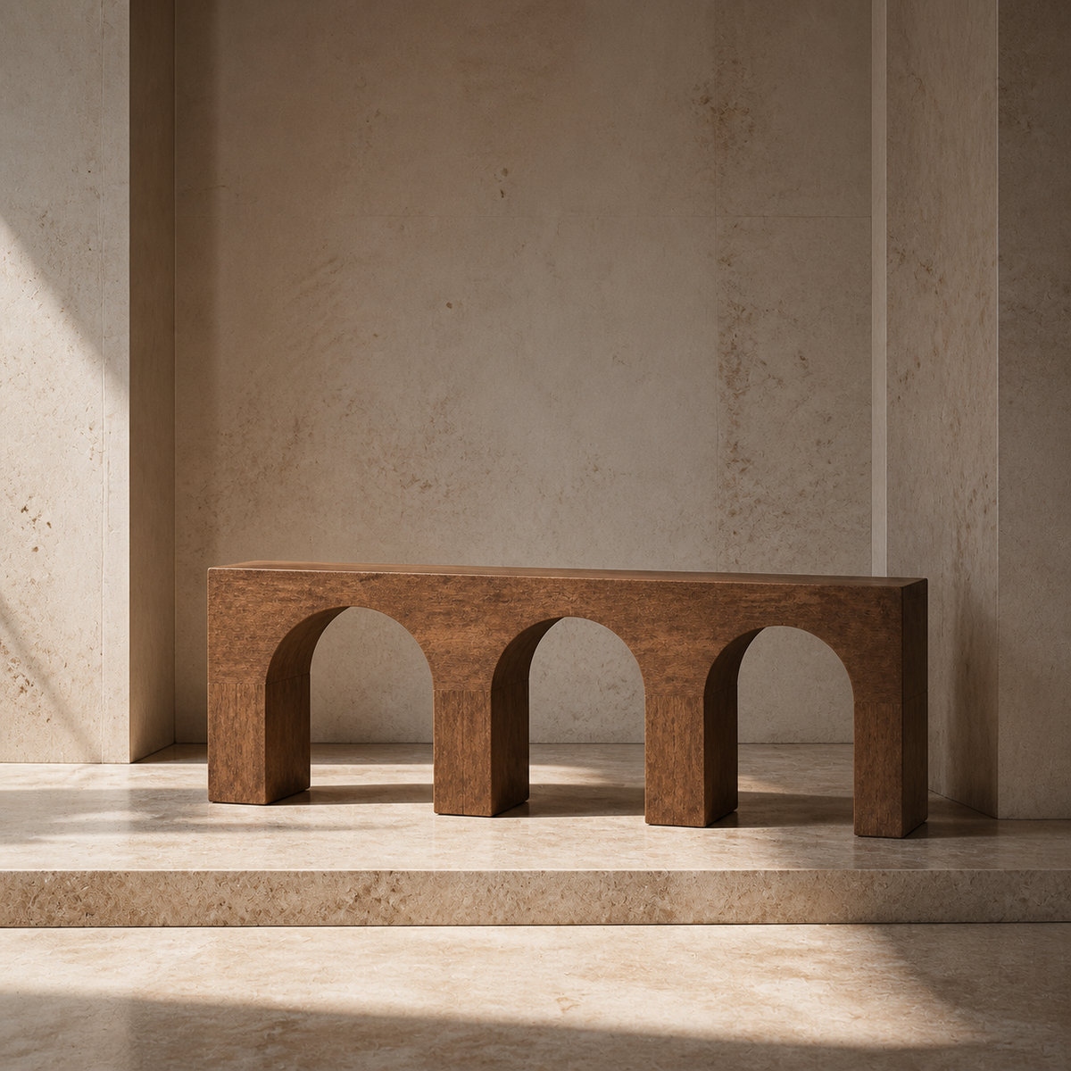 Triple Vault, teak wood console sculpture — interior view