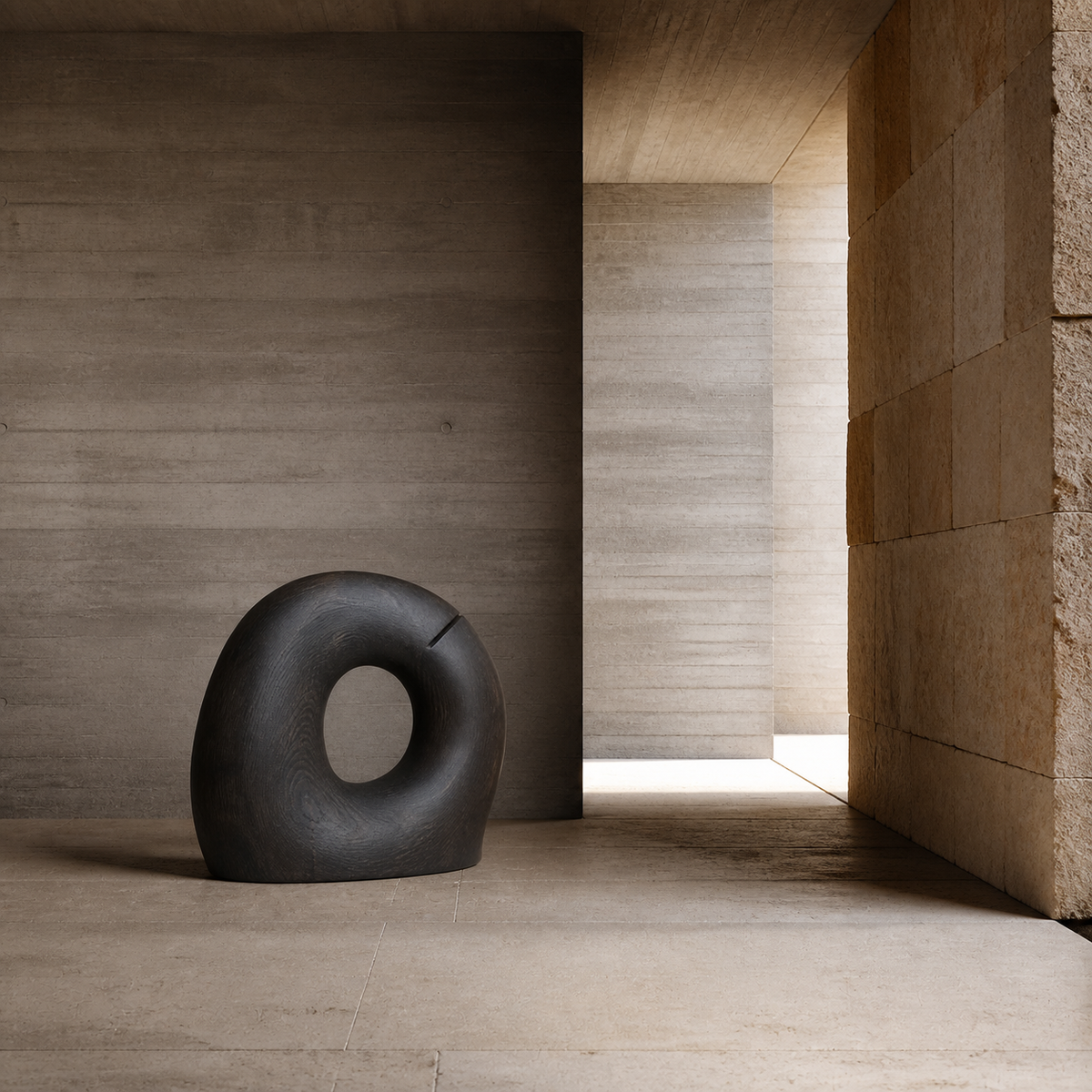 Rift Halo, teak wood floor sculpture — interior view