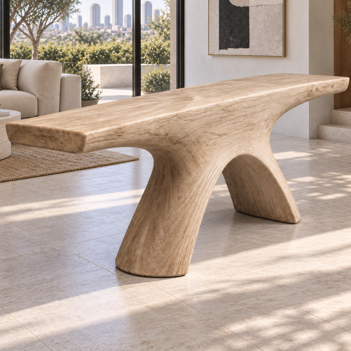 Inverted Span, teak wood floor sculpture — interior view