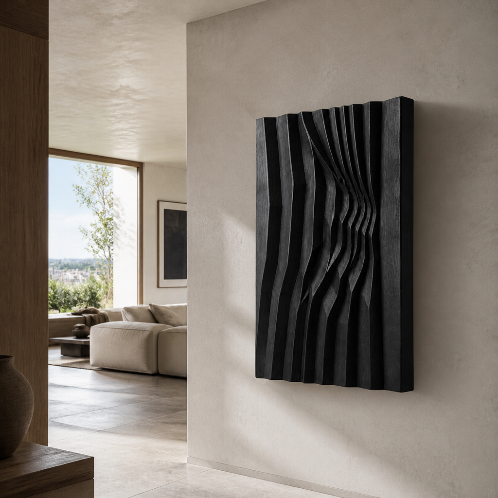 Meridian Relief, carved teak wood wall art — interior view