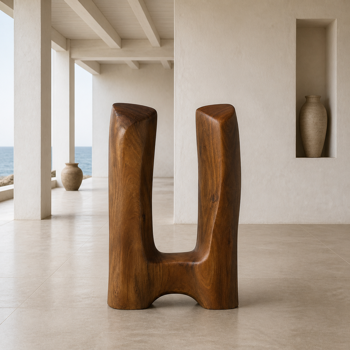 Twin Datum, teak wood floor sculpture — interior view