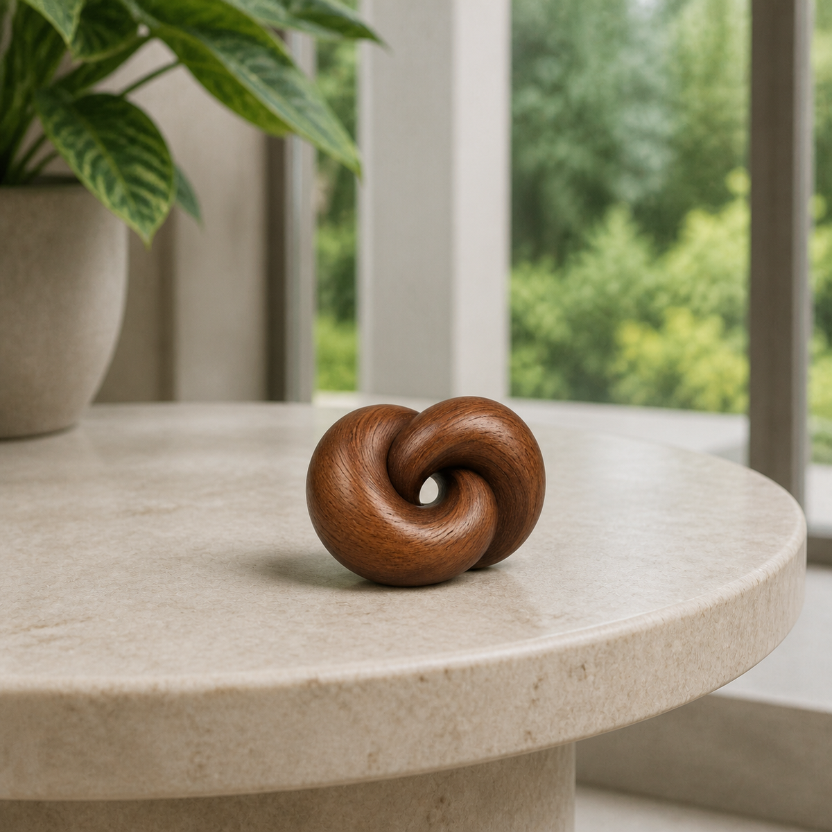 Miniature Knot, teak wood tabletop sculpture — interior view
