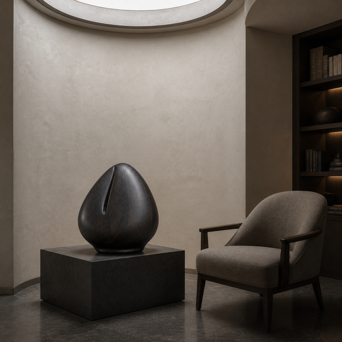 Tension Kernel, teak wood tabletop sculpture — interior view
