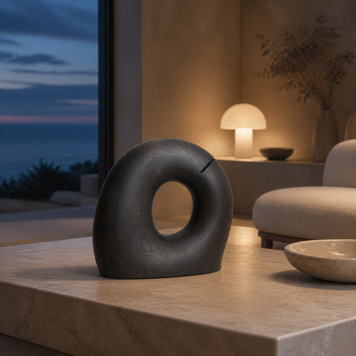 Rift Halo, teak wood floor sculpture — interior view