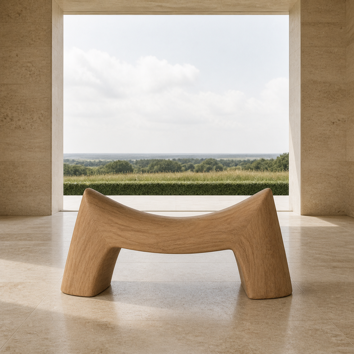Arc Beam, teak wood console sculpture — interior view